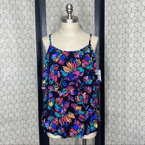 American Beach Multi Color Floral Print Ruffle Tankini Top